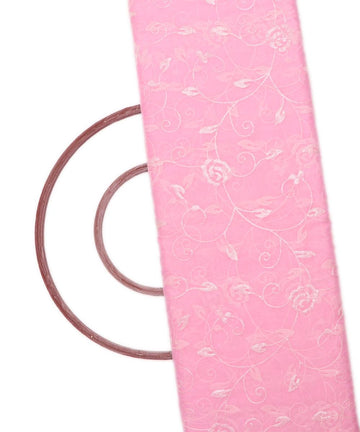 pink colour embroidery organza fabric
